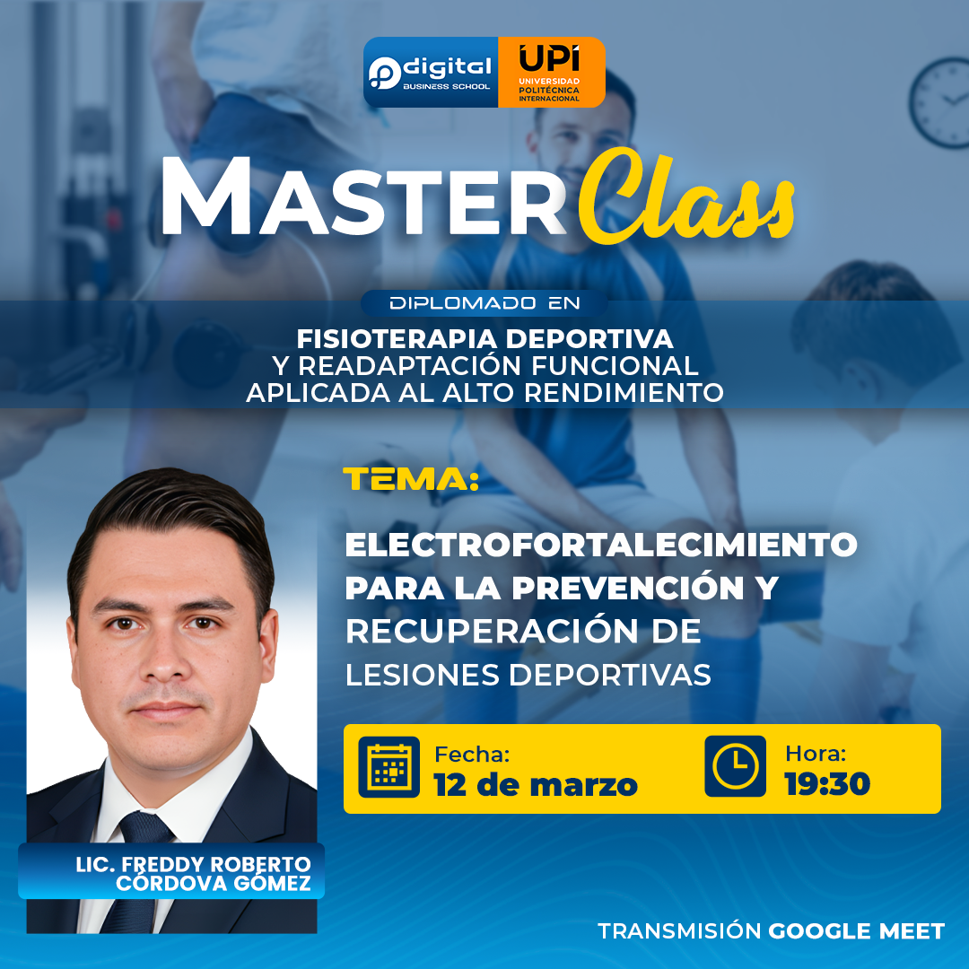 Portada del evento MasterClass en Electrofortalecimiento para la prevención y recuperación de lesiones deportivas.