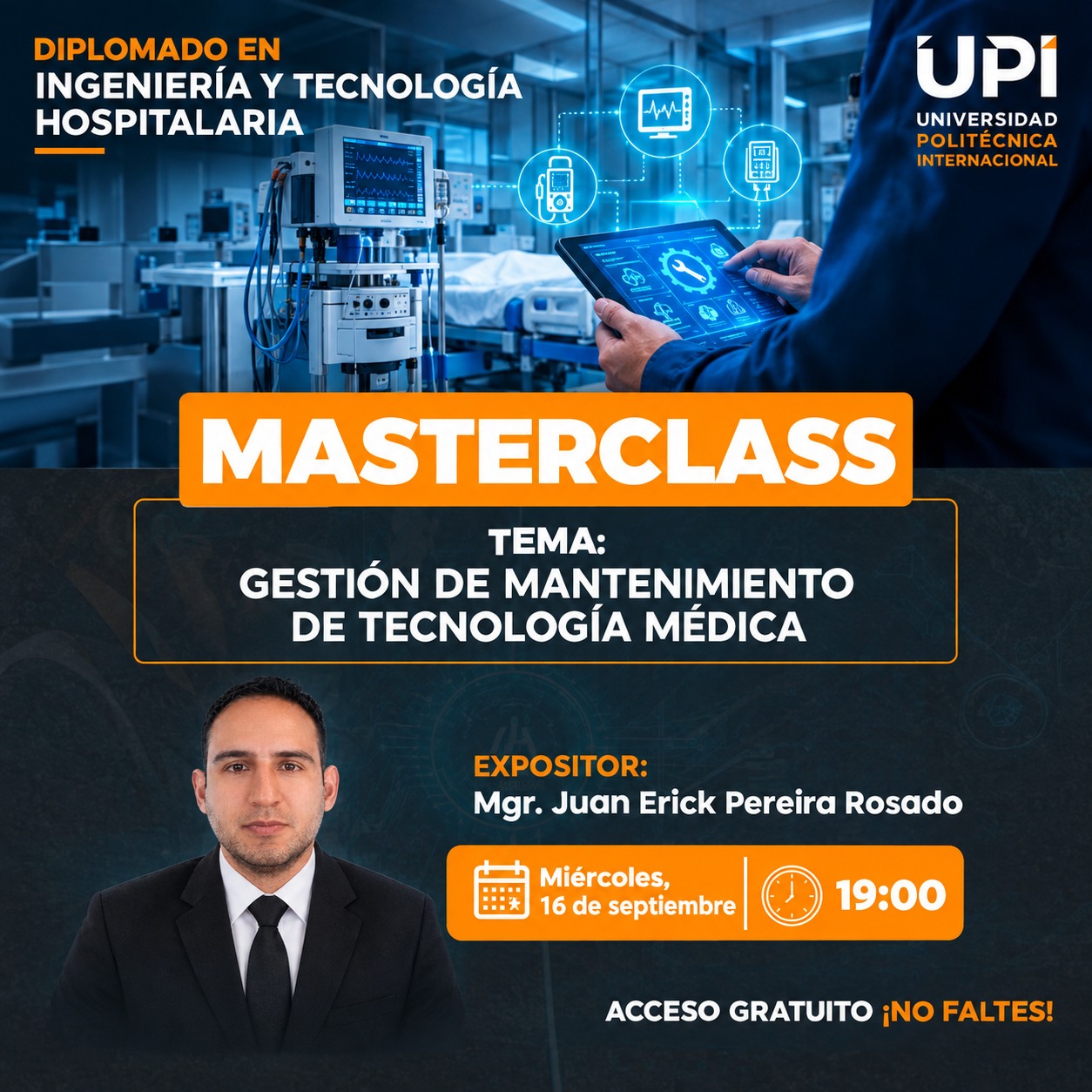 Portada del evento MASTERCLASS: GESTIÓN DE MANTENIMIENTO DE TECNOLOGÍA MÉDICA