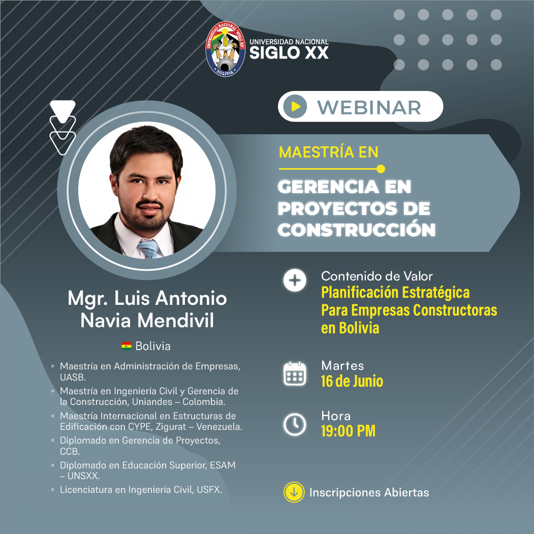 Portada del evento WEBINAR EN GERENCIA DE PROYECTOS DE CONSTRUCCIÓN
