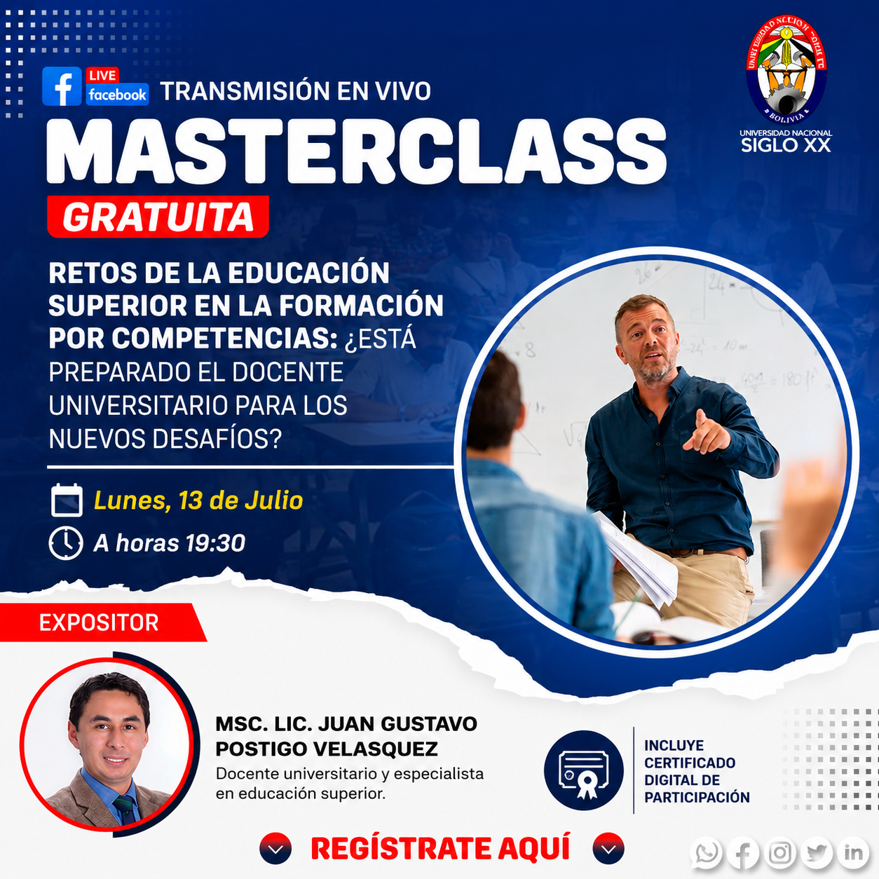 Masterclass Retos de la Educación Superior en la formación por competencias: ¿Está preparado el docente universitario para los nuevos desafíos?