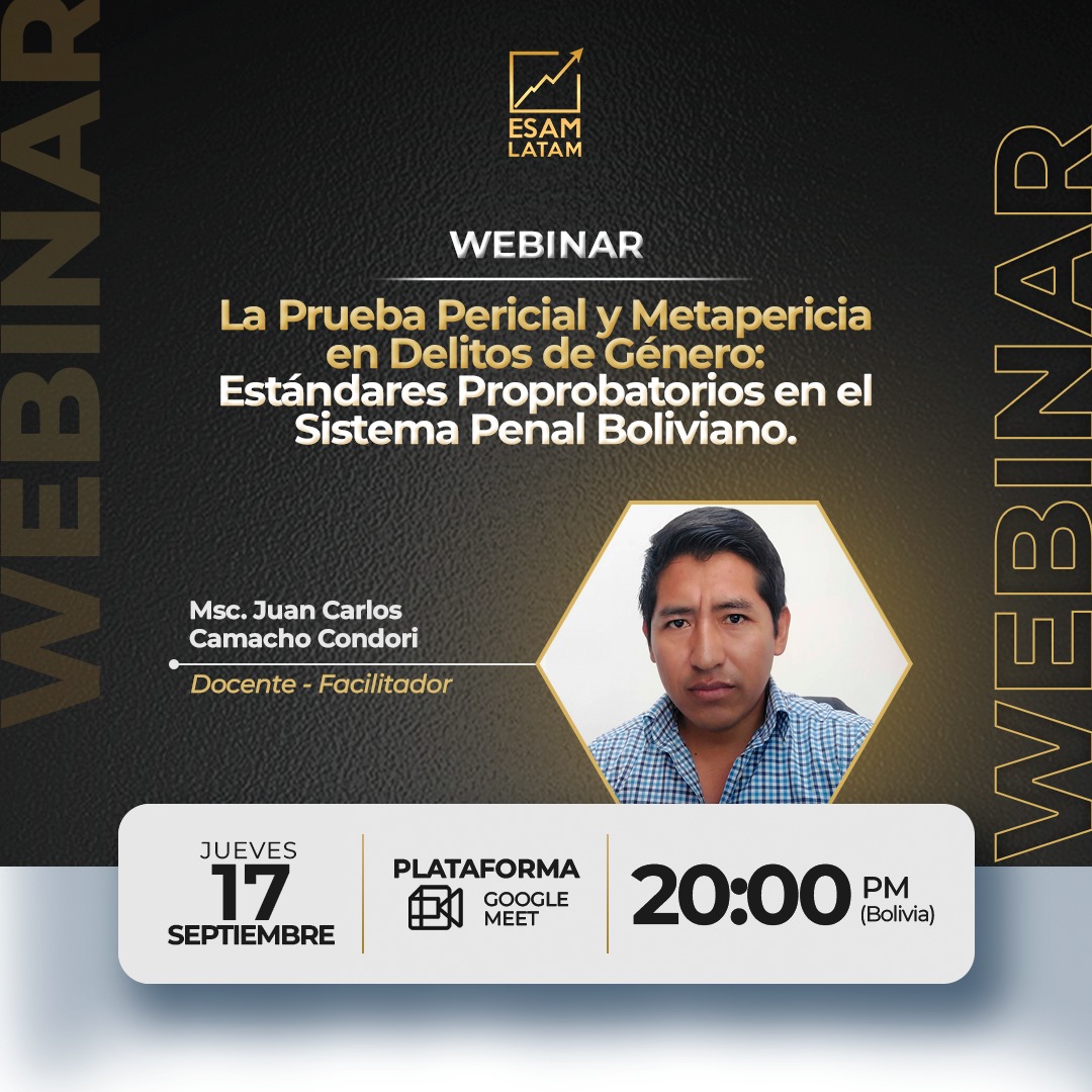 Portada del evento La Prueba Pericial y Metapericia en Delitos de Género: Estándares Proprobatorios en el Sistema Penal Boliviano.