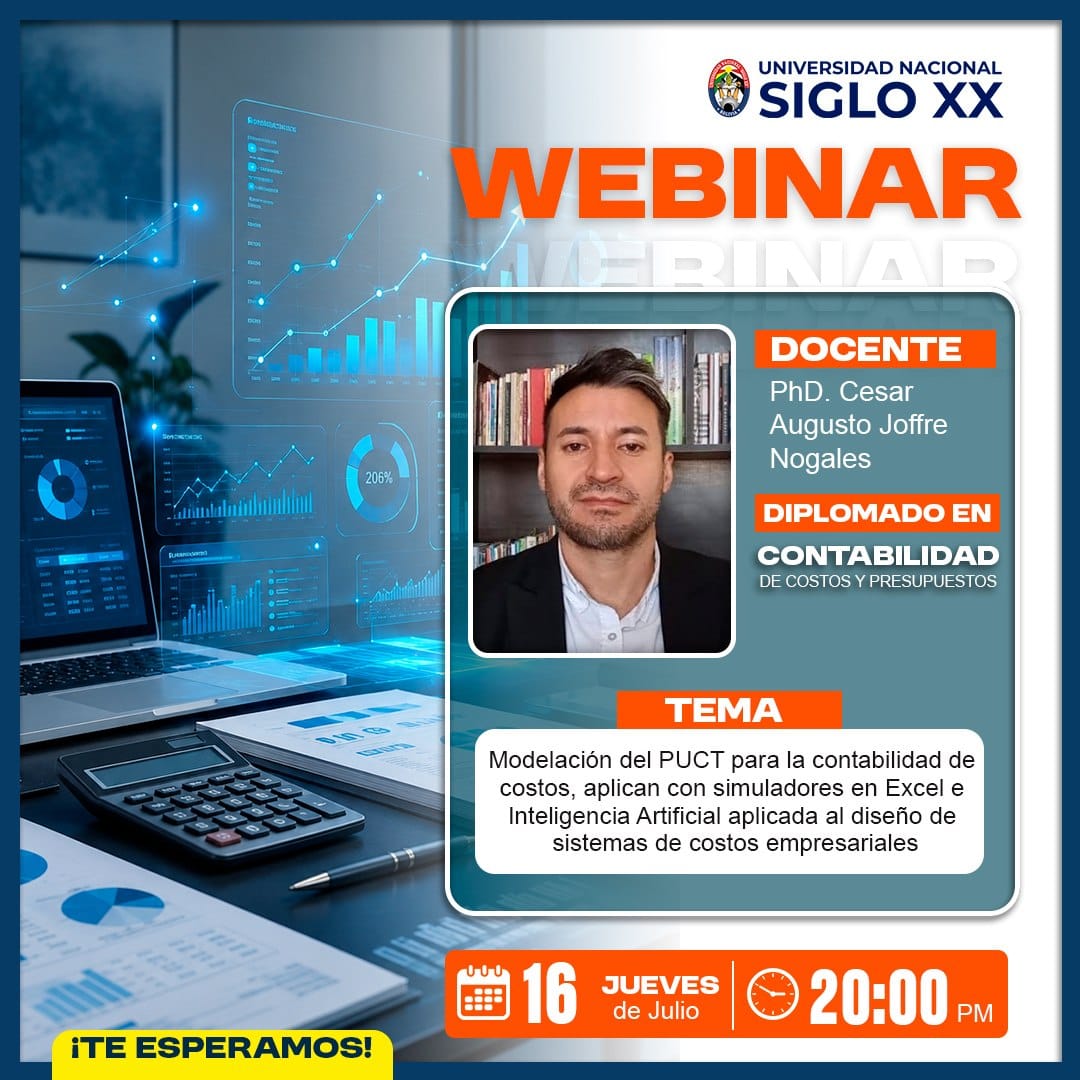 Imagen del evento Modelación del PUCT para la contabilidad de costos, aplicando con simuladores en Excel e Inteligencia Artificial aplicada al diseño de Sistemas de Costos Empresariales.