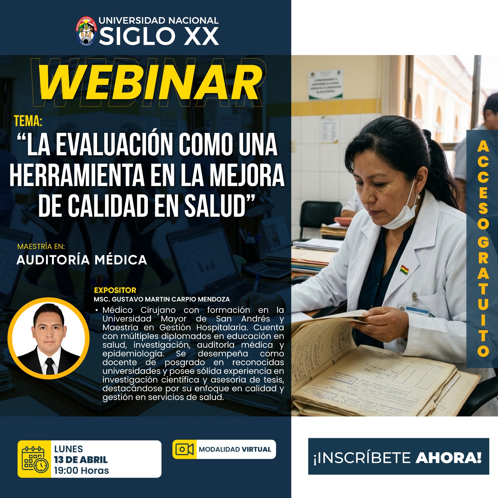 Portada del evento LA EVALUACIÓN COMO UNA HERRAMIENTA EN LA MEJORA DE CALIDAD EN SALUD
