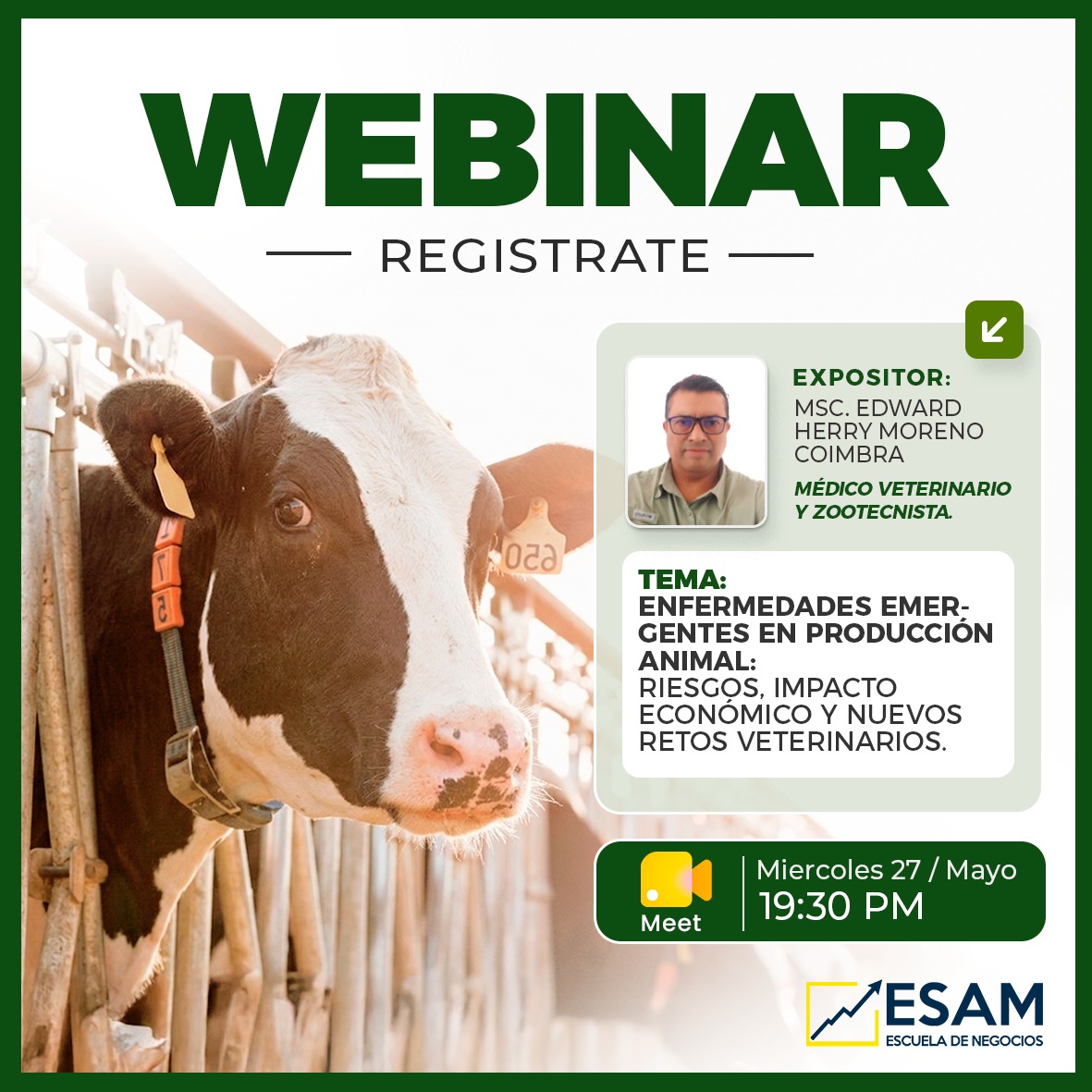 Portada del evento ENFERMEDADES EMERGENTES EN PRODUCCIÓN ANIMAL: RIESGOS, IMPACTO ECONÓMICO Y NUEVOS RETOS VETERINARIOS.
