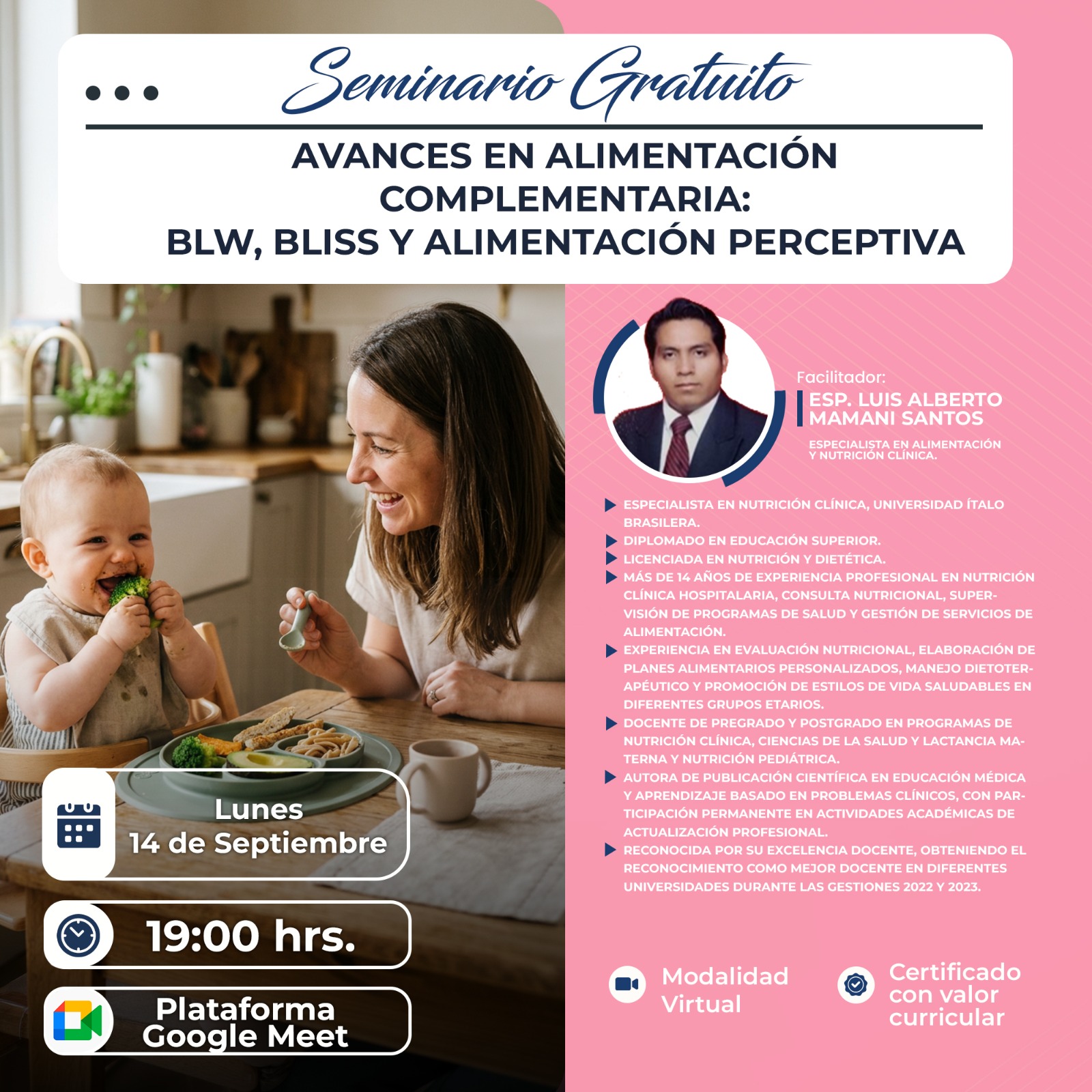 Portada del evento "AVANCES EN ALIMENTACION COMPLEMENTARIA: BLW, BLISS Y ALIMENTACION PERCEPTIVA"