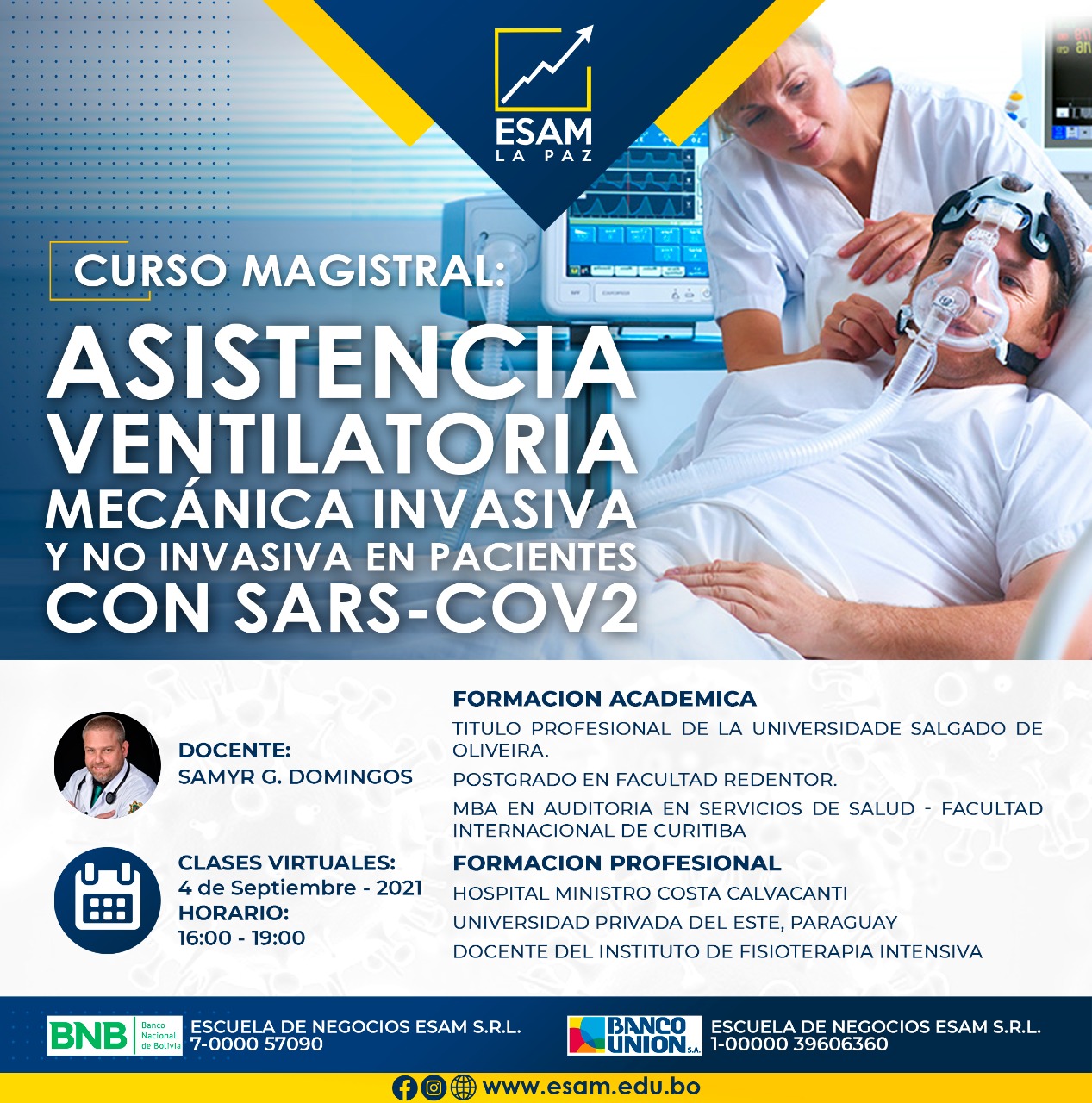 Pordata del programa Esam Cursos Asistencia ventilatoria mecánica invasiva y no invasiva en pacientes con SARS-COV2