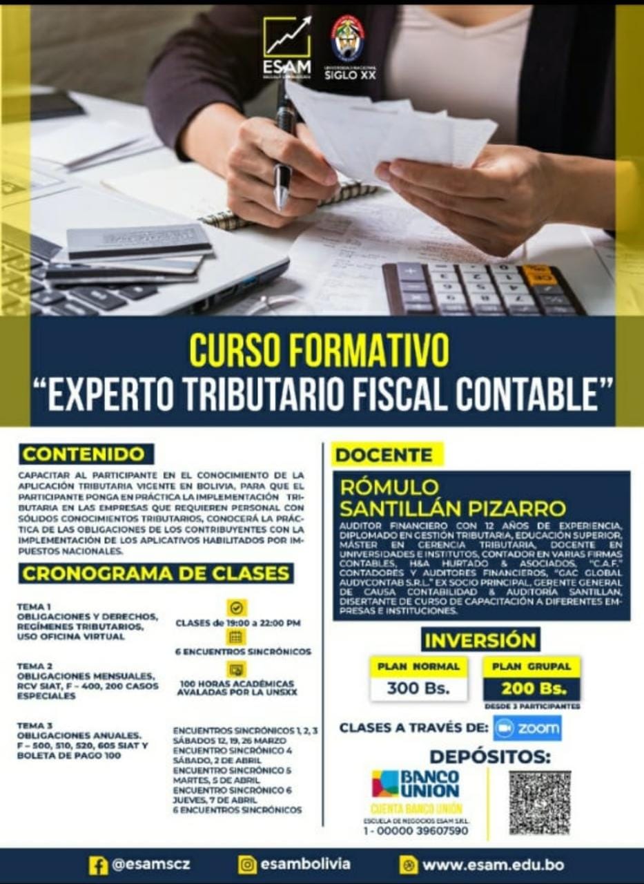 Esam Cursos CURSO FORMATIVO EN EXPERTO TRIBUTARIO FISCAL CONTABLE