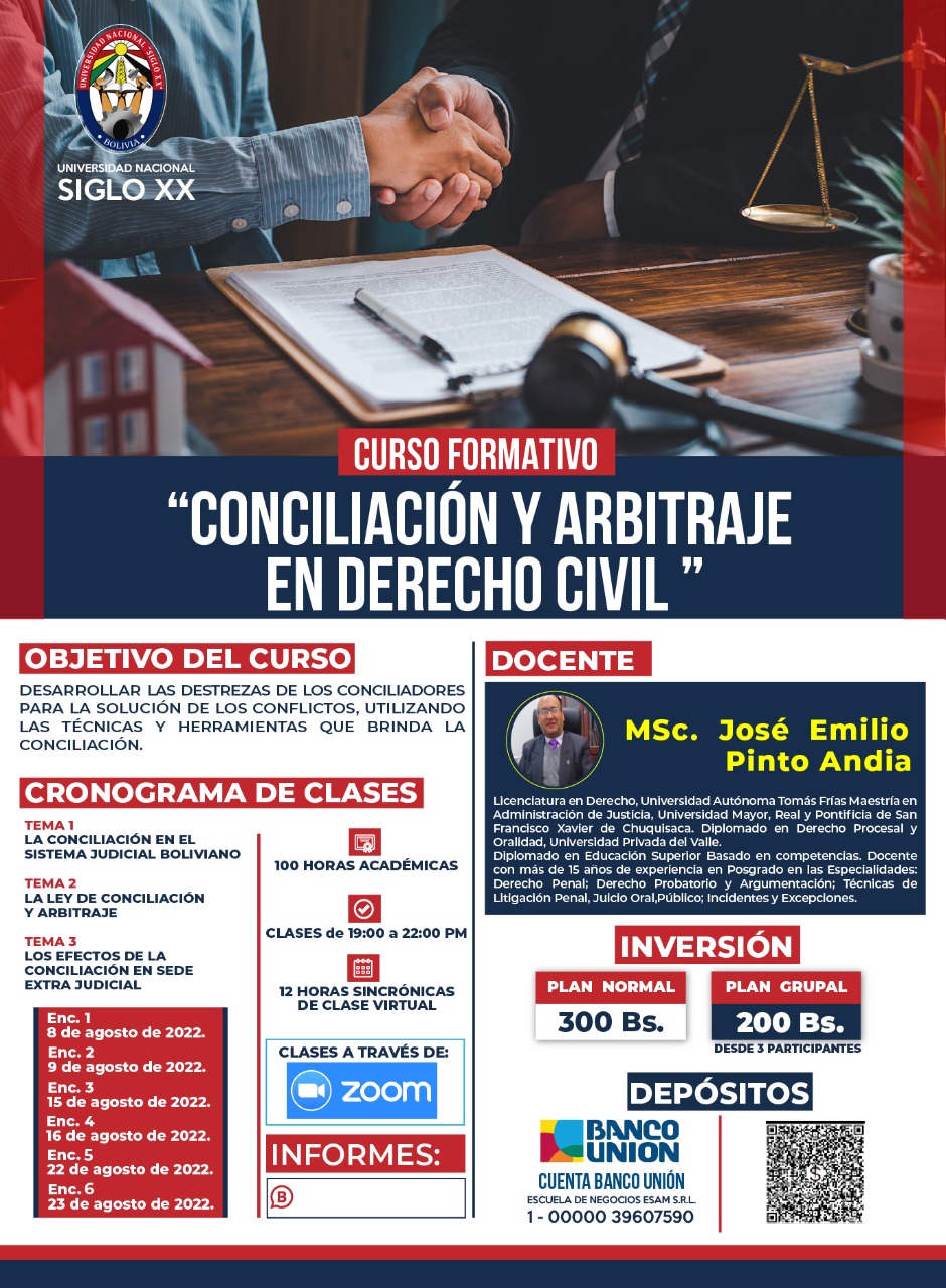 Pordata del programa Esam Cursos CONCILIACION Y ARBITRAJE EN DERECHO CIVIL